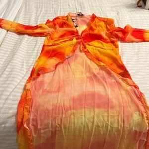 Fashion Nova Orange and Yellow Long Sleeve Top